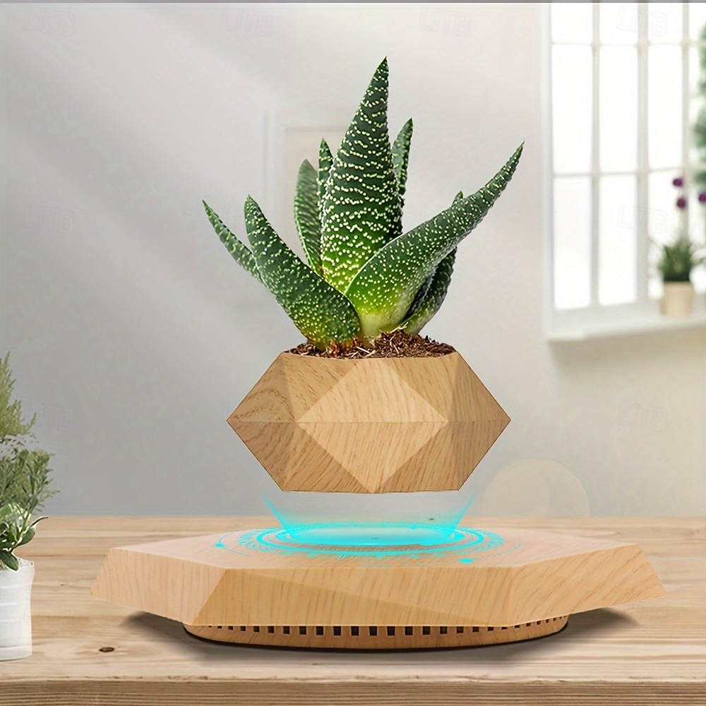 עציץ צף מגנטי גיאומטרי שחור אלגנטי - עציץ בונסאי מסתובב המופעל על ידי אוויר עם עיצוב זרימת אוויר, בסיס משושה, מתאים לצמחי אוויר בתוך הבית כולל מעמד 2025 - $86.99 –P7