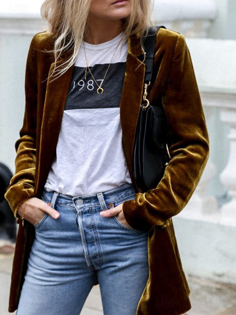 Damen Freizeitjacke Samtblazer Bequem Atmungsaktiv Tasche Lässig Einfach Urlaub Straße Lässig Alltagskleidung Offene Vorderseite Regulär Umlegekragen Normale Passform Langarm Oberbekleidung Blau 2025 - $33.99 –P3