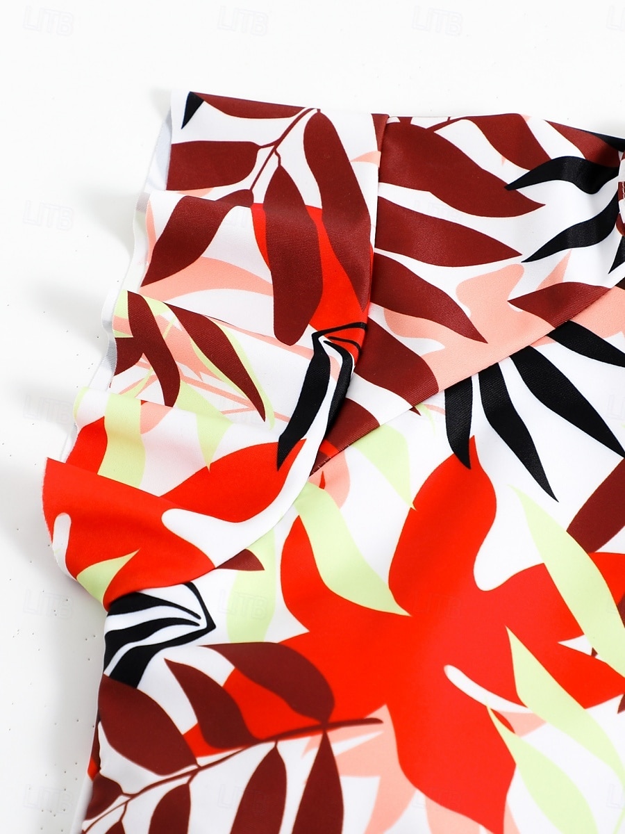 Dámské jedndílné plavky zeštíhlující zip přední palm monokini kontrola břicha vysoký pas slim dovolená plážové oblečení květinové listy kulatý výstřih krátké rukávy plavky 2026 - $26.99 –P8