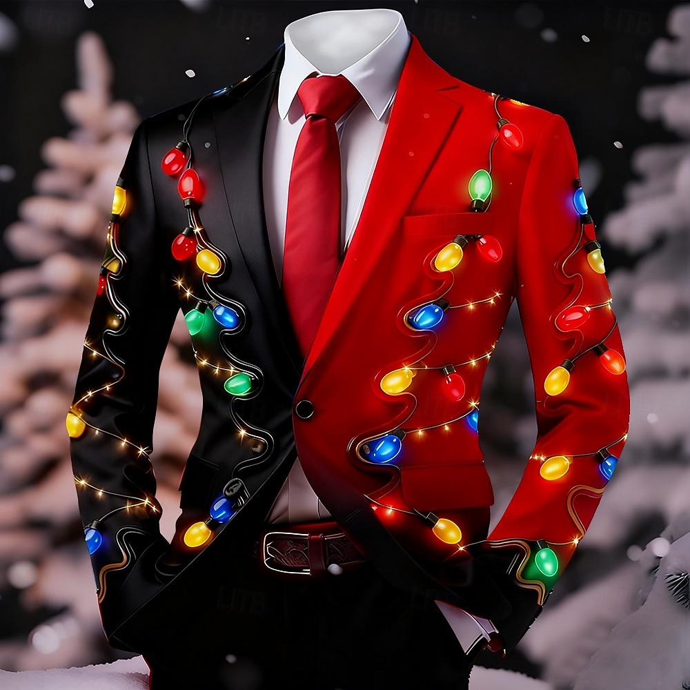 Новогодняя тематика Муж. Рождественский образец Пиджак Пальто Удобный Дышащий Художественный На каждый день Вечерние наряды Повседневные фестиваль 3D печать Пуговицы Наступила зима Острый 2025 - $64.99 –P1