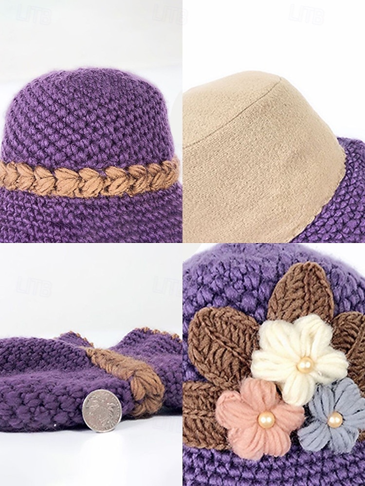 Damska czapka beanie z dzianiny – miękki wełniany materiał, wiele kolorów, zdobienie w postaci kwiatów 3D, podszewka z polaru zapewniająca ciepło, idealna na święta Bożego Narodzenia i zimowe aktywności na świeżym powietrzu 2026 - $18.99 –P11