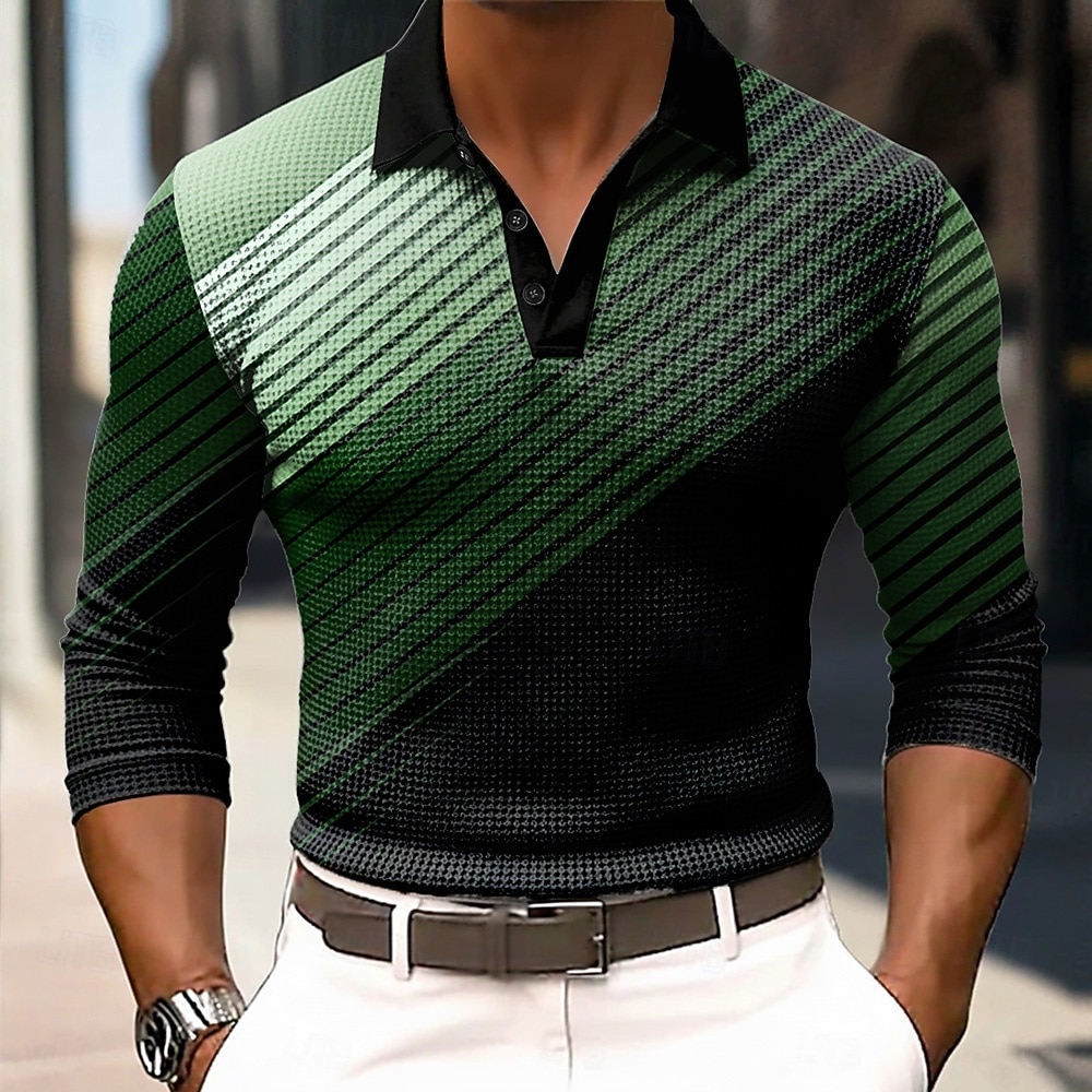 Miesten Geometrinen Vohveli poolopaidat Pitkähihainen Poolopaidat Kauluspaidat Business Casual liiketoiminta Käytä töihin Arki-asut Napit Kevät Syksy Talvi Sininen Purppura Apila 2026 - $28.99 –P2
