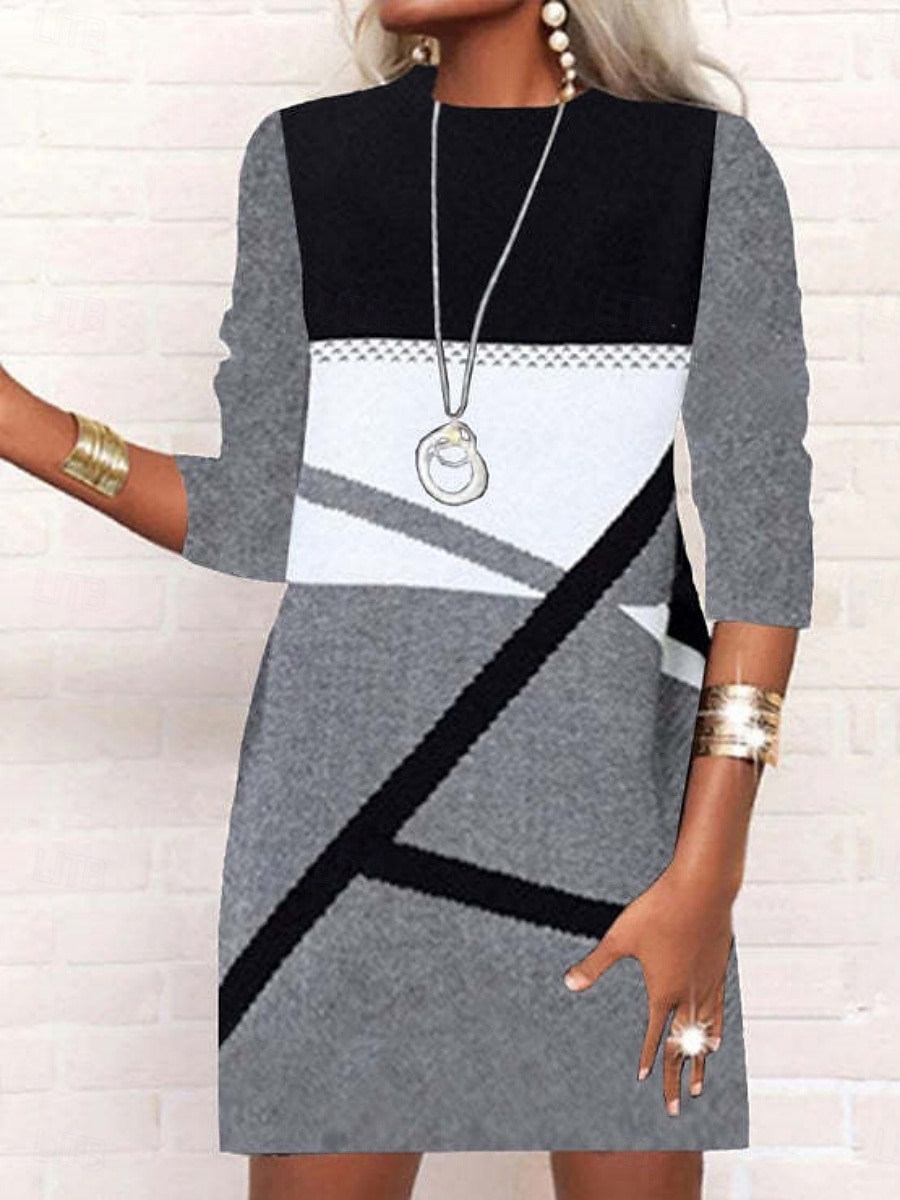 Damskie Sukienka mini Sukienka dresowa Codzienne sukienki Zabytkowe Codzienny Biuro Urlop Regularny Geometryczny Kolorowy blok Długi rękaw Półgolf Czarny Biały Wino Szary Wiosna Jesień 2026 - $26.99 –P2