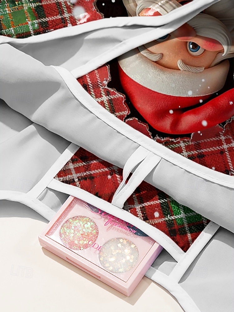 Damska składana torba na zakupy świąteczna – wiele wzorów z motywem Świętego Mikołaja, materiał poliestrowy, trwała i kompaktowa, idealna na świąteczne zakupy i prezenty 2026 - $11.99 –P7