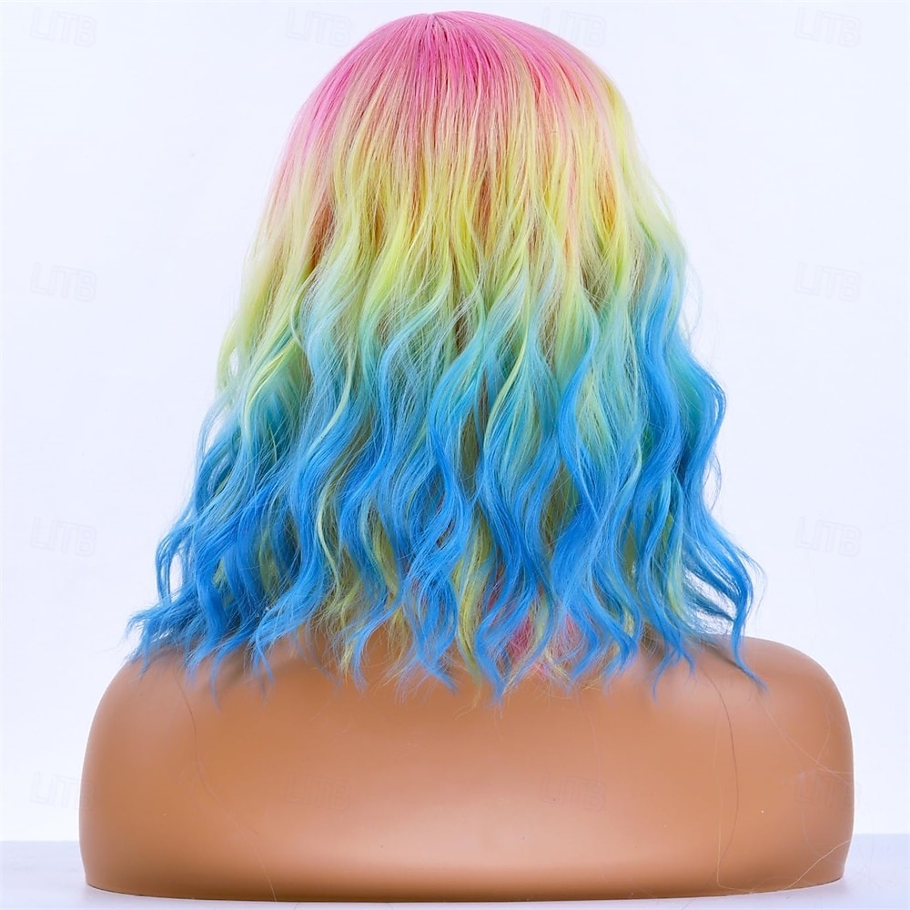 Peruca de Carnaval 2026 Rosa Azul Roxo Encaracolado Ondulado Curto Peruca sintética para festivais Mardi Gras Parada Cabelo para fantasia de cosplay para Feminino de 2026 por $21.99 –P2