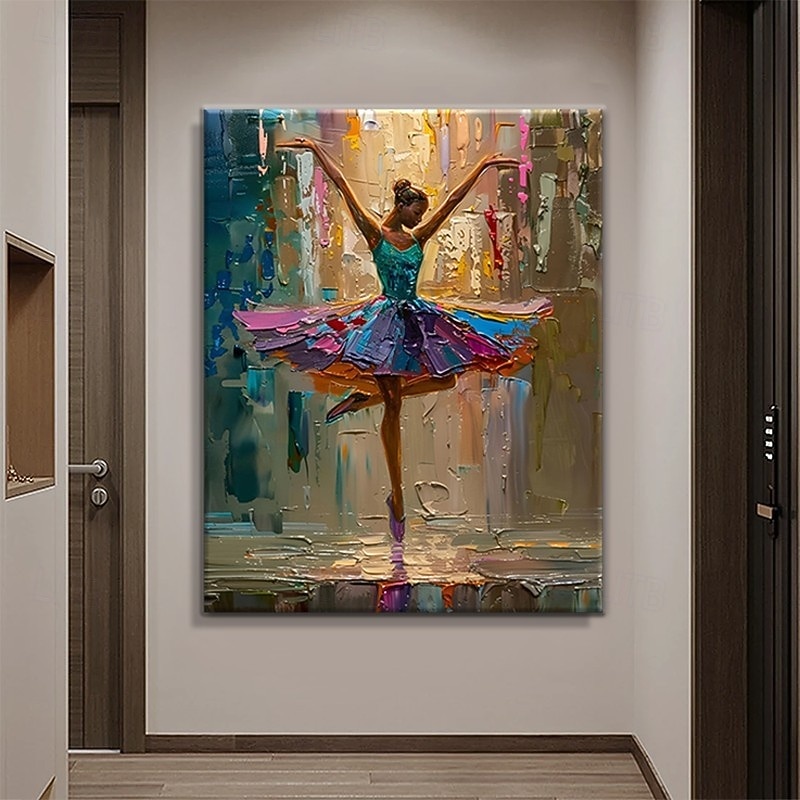 Peinture à l'huile sur toile, réalisée à la main, représentant une ballerine, idéale pour décorer un studio de danse à domicile. Toile tendue sur châssis ou roulée, sans cadre. de 2026 ? $60.99 –P2