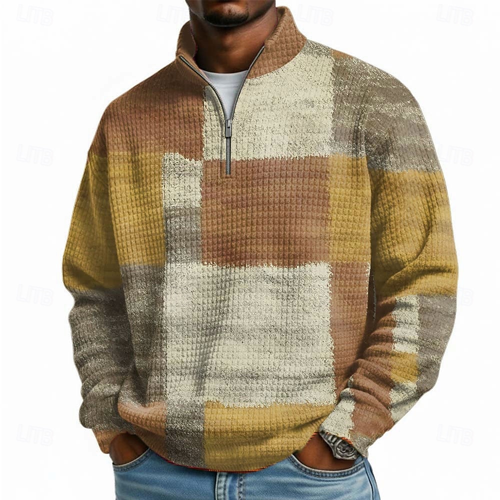 Homens Geométrica Xadrez Waffle Moletom Moda Diário Clássico Casual Colarinho Chinês Quarter Zip Ao ar livre Casa Escritório Trabalho Azul Amarelo Laranja Verde Zip Up Outono Inverno Designer S M L de 2026 por $28.99 –P3