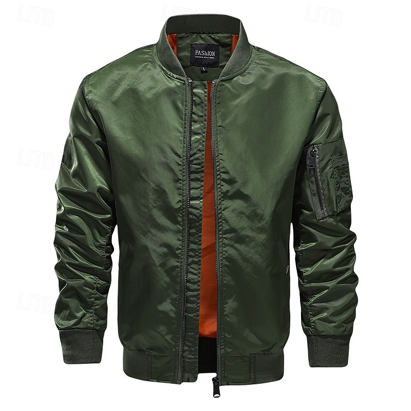 Herr Lättviktsjacka Bomberjacka Vardaglig jacka Utomhus Semester Ficka Vår Höst Slät Streetwear Stylish Kinakrage Normal Svart Gul Vinröd Armégrön Mörkblå Jacka 2026 - $45.99 –P14