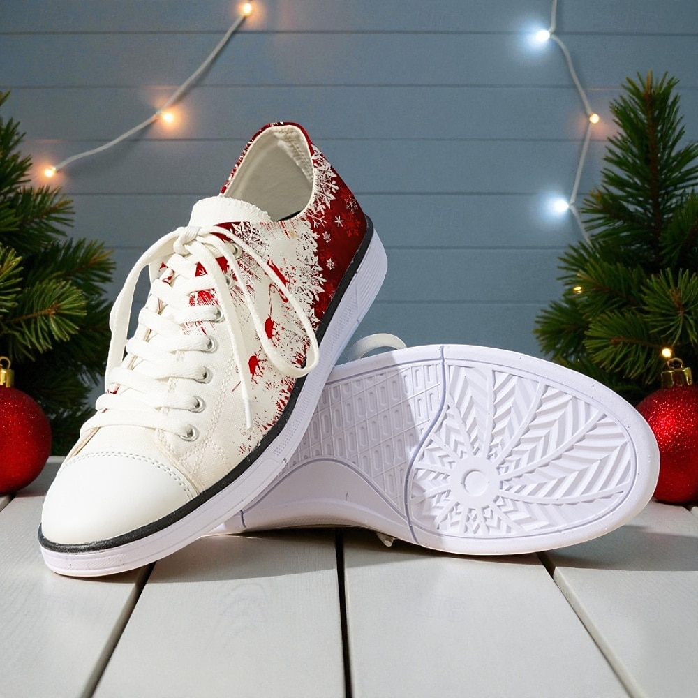Sneakers da uomo con stampa natalizia - auguri di buon Natale con fiocchi di neve scintillanti, scarpe casual in tela per viaggi di vacanza, riunioni di famiglia ed eventi natalizi del 2026 a $42.99 –P4