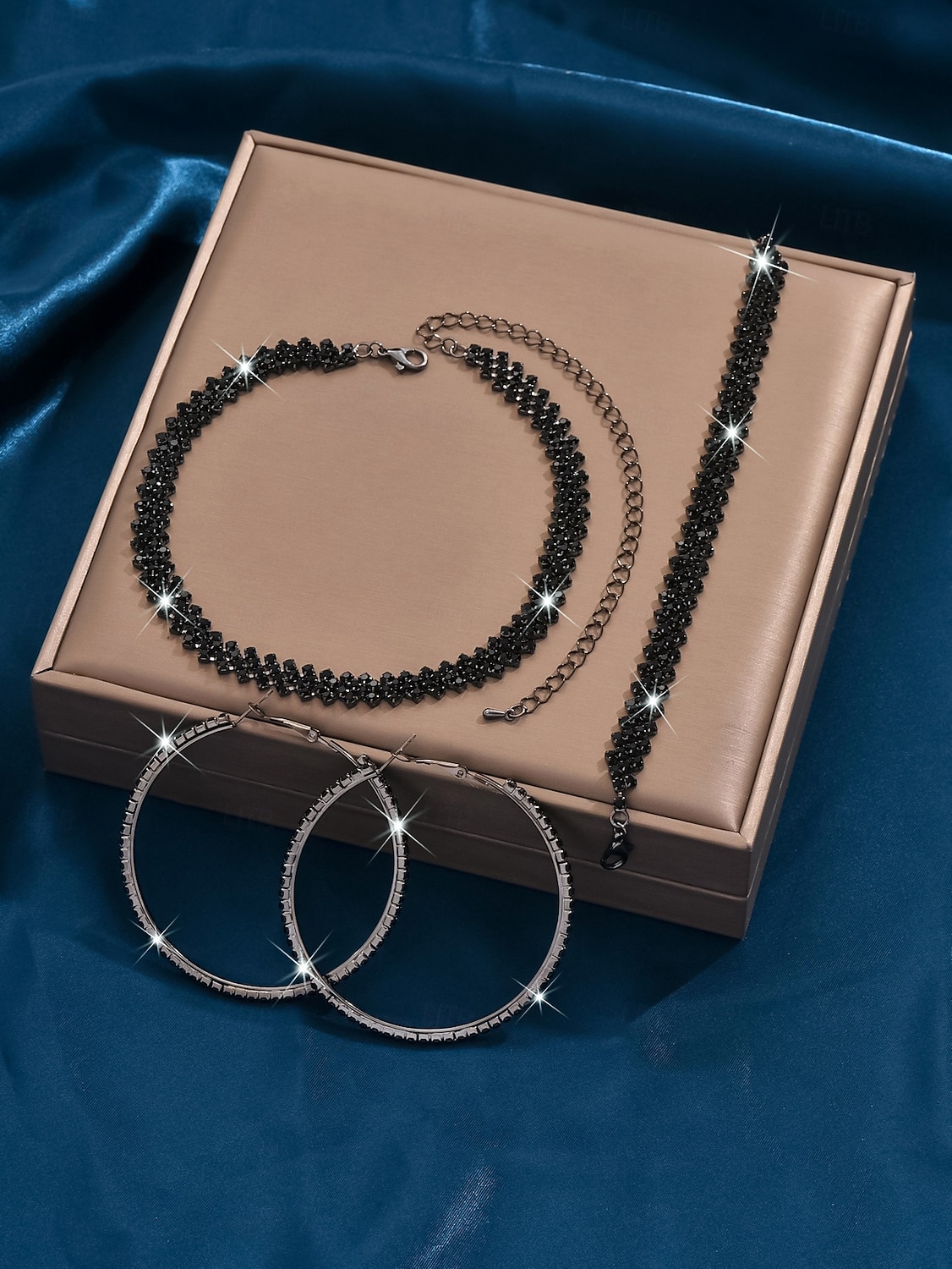 Set de bijuterii pentru femei cu strasuri aurii - cercei rotunzi strălucitori, colier tip choker cu cristale &brățară asortată, accesorii glamour pentru baluri, baluri &evenimente de petrecere 2026 - $22.99 –P5