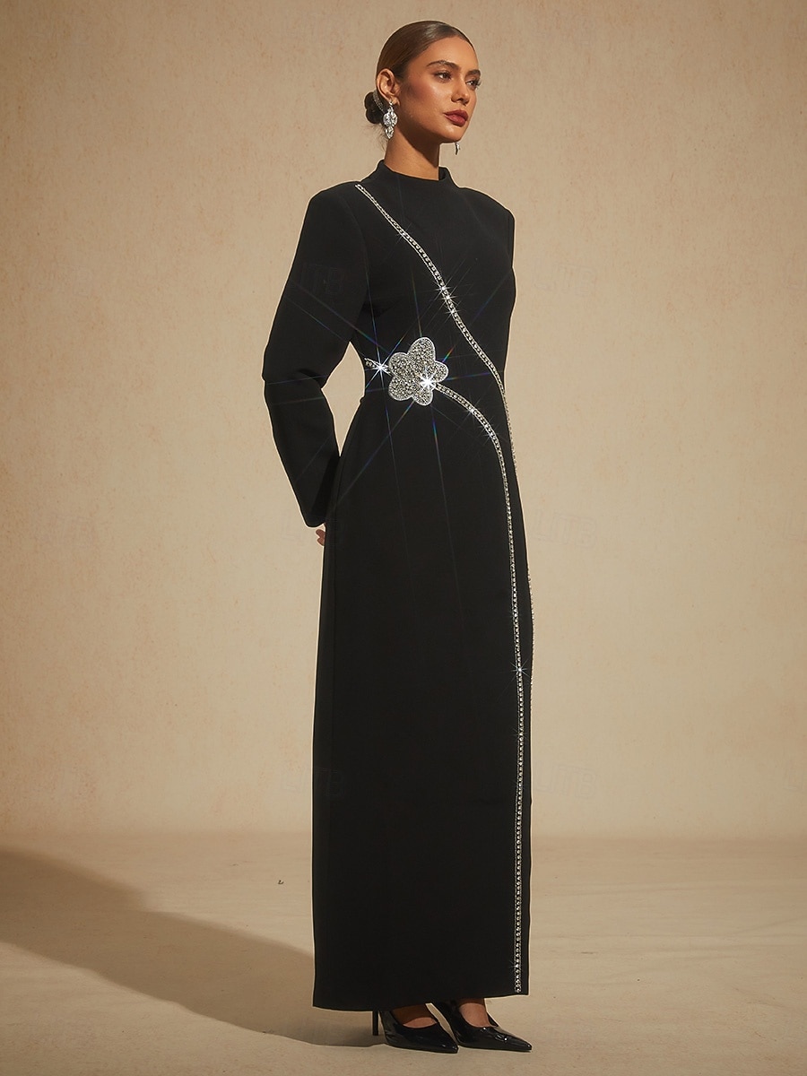 Women's Maxi Dress Shift Dress Elegant Evening Party Party Beaded Geometric Long Sleeve Stand Collar Black 2026 - $625.69 –P6