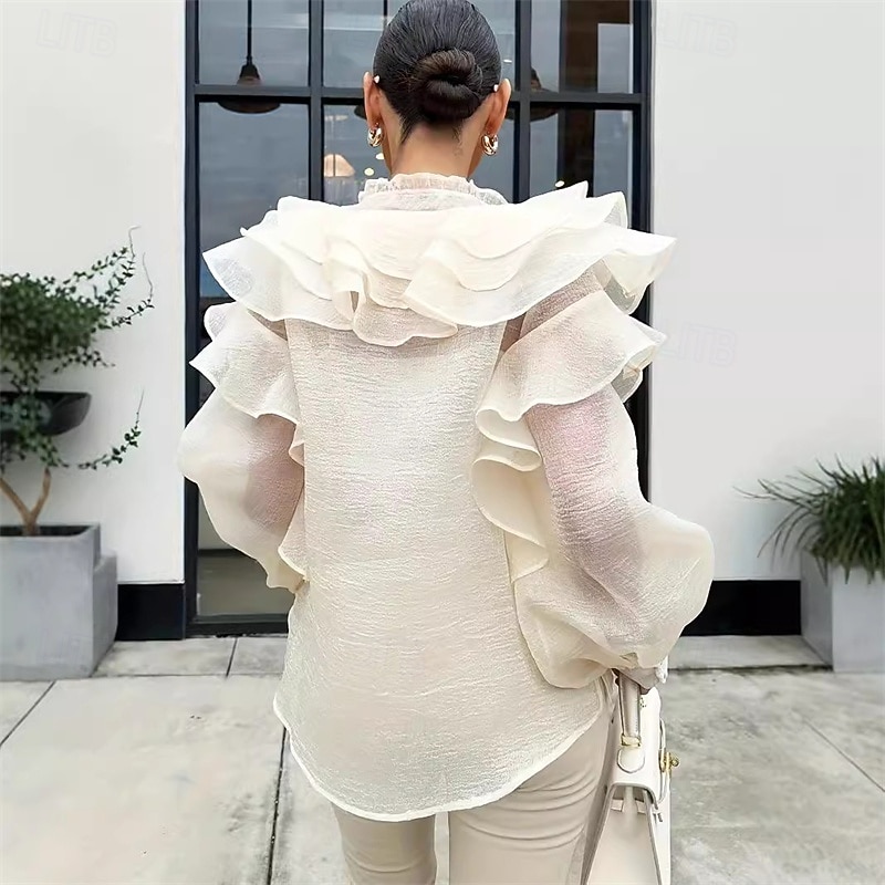 Pentru femei Bluză Topuri imbracate Topuri fluide Zdrobit Cu Șiret Bufantă Culoare solidă Simplu Elegant Epocă Drăguţ Manșon Lung Stil Nautic Topuri obișnuite Zilnic Muncă Concediu Galben Var 2026 - $26.99 –P2