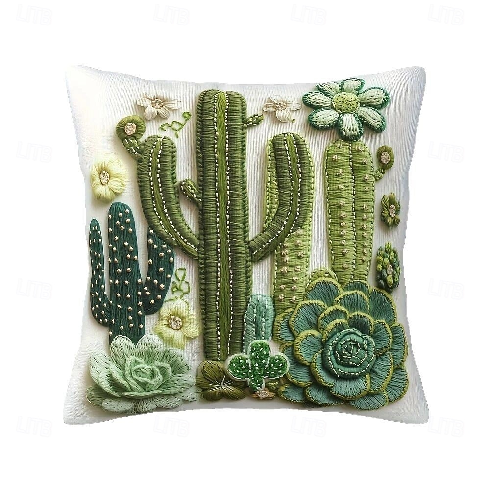Vintage Style Pillow Cover with 2D Flat Print Cactus and Potted Plant Design Single-Sided 18 Inch Cushion Case Decorative Throw Pillow for Sofa Home Decor 2026 - $9.99 –P3