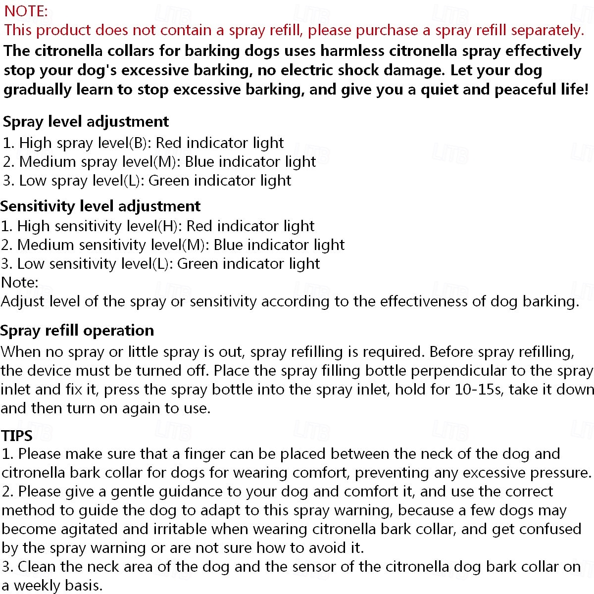 Zgardă anti-lătrat cu citronelă pentru câini (fără reumplere cu spray), zgardă de dresaj pentru câini cu spray automat și 3 pulverizări reglabile &nivel de sensibilitate pentru câine l/m/s 2026 - $54.99 –P1