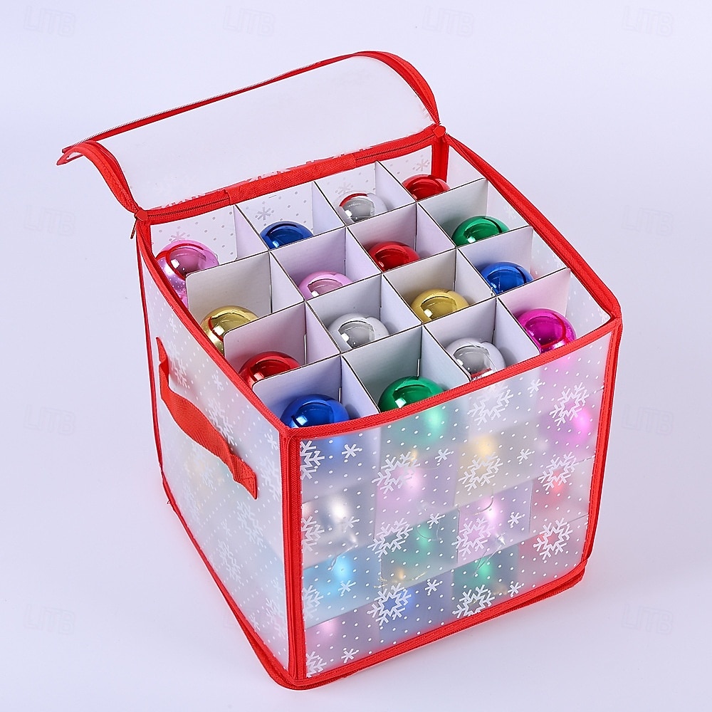 Kerstversieringsdoos met 64 compartimenten, 12x12x12 inch kerstopbergdozen, ornamentorganizer met rits en handgrepen, geschikt voor vakantiedecoraties, sieraden en cadeaus 2026 - $20.99 –P6