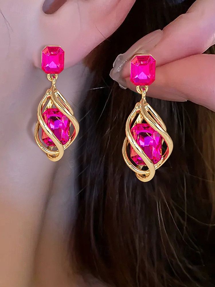 Damskie kolczyki ze stopu metali, w wielu kolorach, elegancki design z kamieniem szlachetnym na święta Bożego Narodzenia i oficjalne okazje 2026 - $4.99 –P4