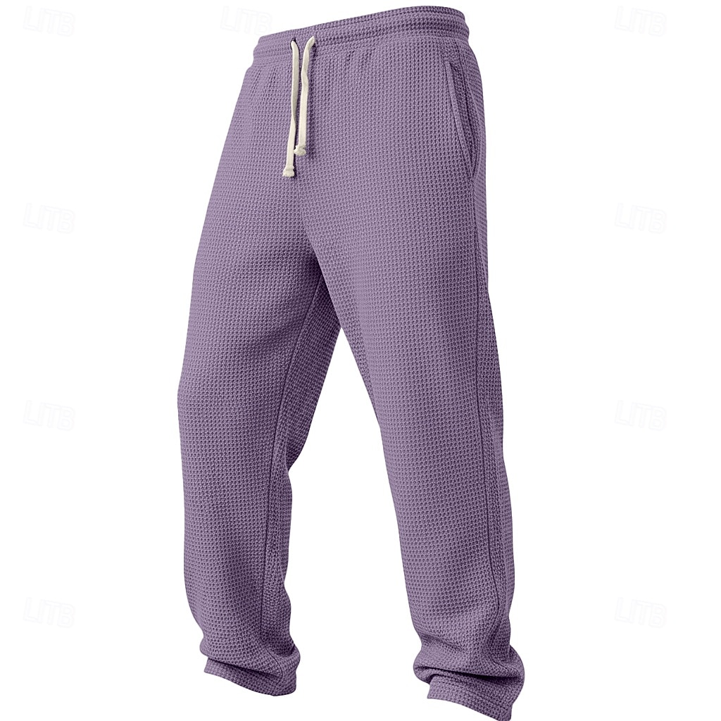 Men's Waffle Sweatpants Trousers Straight Leg Sweatpants Waffle Pants Drawstring Elastic Waist Plain Breathable Full Length Casual Daily Outdoor Vacation Classic Style Black White Micro-elastic 2026 - $25.99 –P7