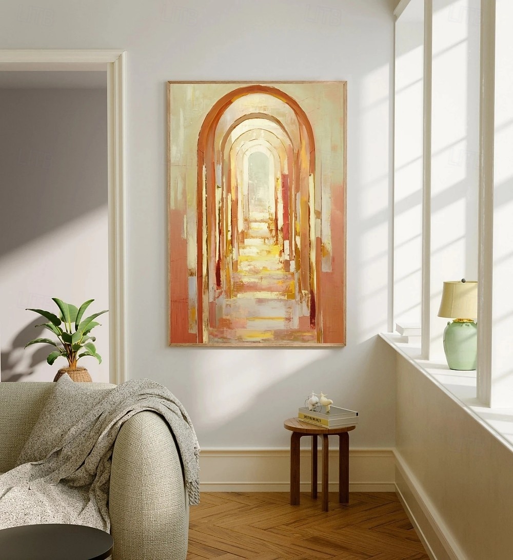 Handgemaltes Ölgemälde auf Leinwand, abstraktes Motiv einer Bogentür, Golden Avenue, Kunst für die Heimdekoration, auf Keilrahmen gespannt / gerolltes, rahmenloses Gemälde 2025 - $51.99 –P4