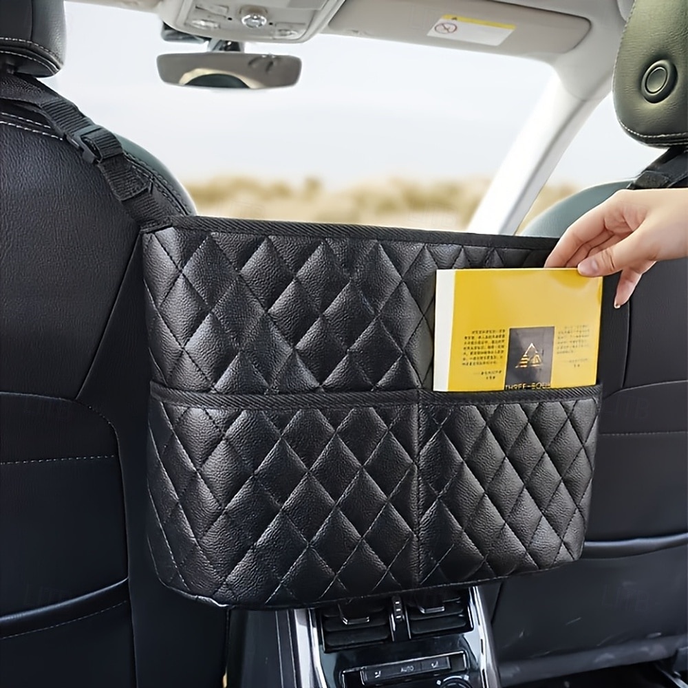 Organisateur de dossier de siège auto grande capacité - sac de rangement en filet de cuir artificiel durable pour organiser et ranger les accessoires intérieurs de voiture. de 2026 ? $37.99 –P1