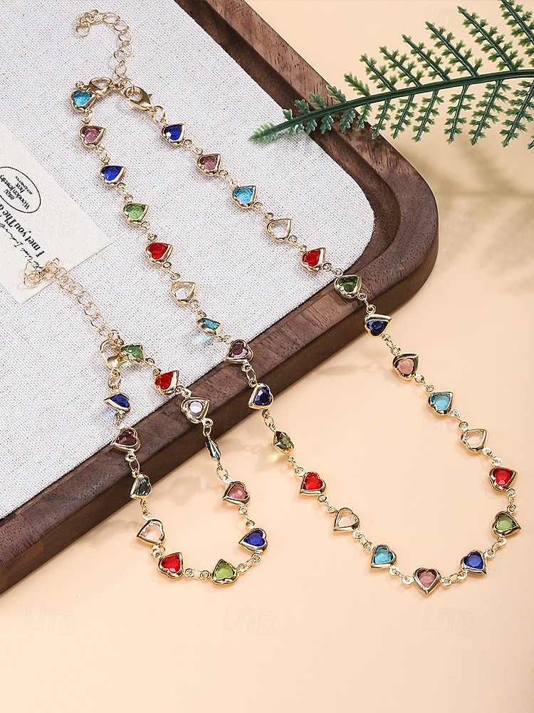 Conjunto de colar e pulseira com pingente em formato de coração, feito de liga metálica, disponível em diversas cores – acessório perfeito para o Natal e Dia dos Namorados. de 2026 por $11.99 –P8