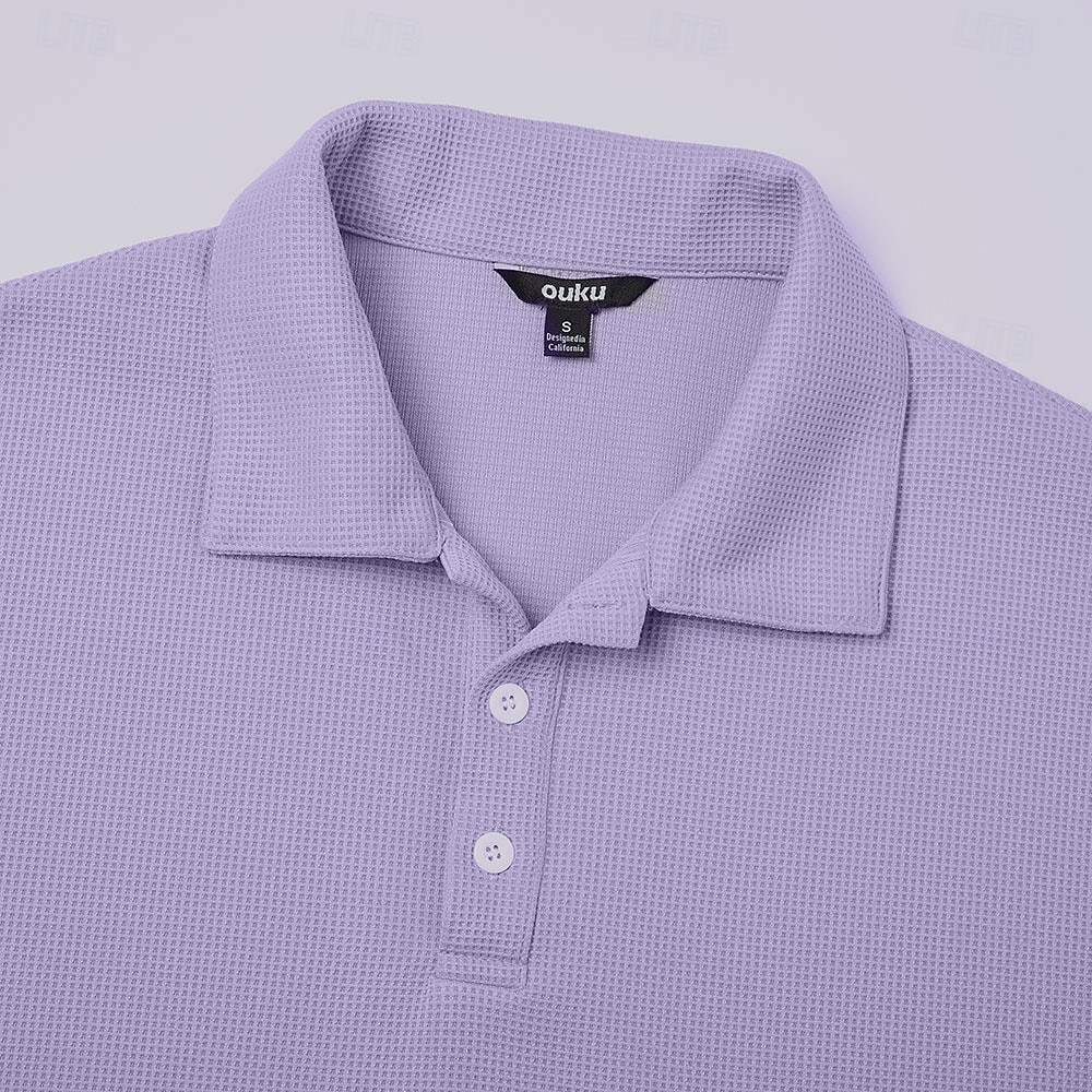 Herren Waffel-Poloshirts Textur Formell Geschäft Gerippter Polokragen Langarm Mode Einfarbig Knöpfe Rein Herbst Frühling & Herbst Lässiger Schnitt Schwarz Leicht Grün Grün Hellblau Violett Khaki 2026 - $28.49 –P10
