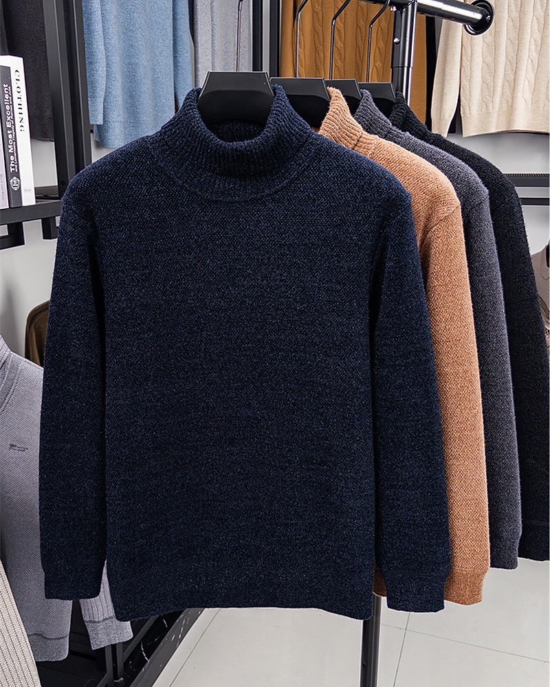 Herren Pullover Fleece Pullover Strickpullover Gerippt Stricken Normale Oberteile Gestrickt Einfach Rollkragen Mode Basic Urlaub Alltagskleidung Bekleidung Herbst Winter Schwarz Marineblau M L XL 2026 - $35.99 –P5