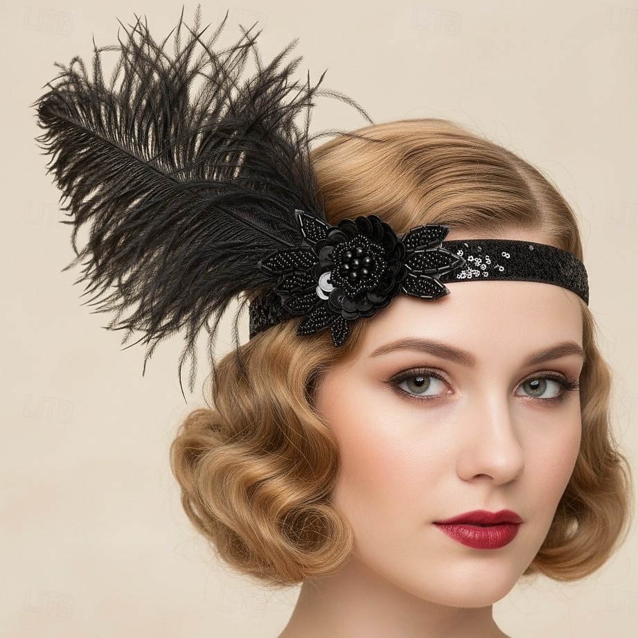 Années Folles Années 1920 Serre Tête Flapper Coiffure Accessoires pour Cheveux Gatsby le Magnifique Fille Flapper Plume Déguisement Femmes Noël Carnaval Mascarade Soirée à thème rétro Danse Charleston de 2026 ? $16.99 –P11