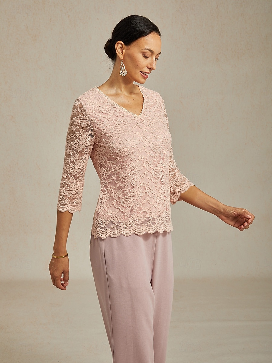 Women's Lace Shirt Blouse Lace Floral Elegant Long Sleeve V Neck Regular Tops Daily Wedding Guest Cute Outfits Pink Summer Spring Fall Winter 2026 - $35.99 –P9