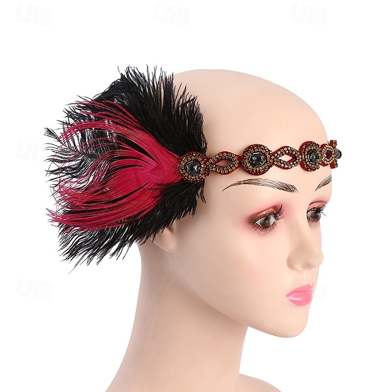 Retro / vintage De livlige 20-årene 1920-tallet Flapperpannebånd i 1920-stil Hodeplagg Hårtilbehør Den store Gatsby Fjær Kostyme Dame Jul Karneval Maskerade Retro-temafest Charleston-dans Voksen 2026 - $13.49 –P5