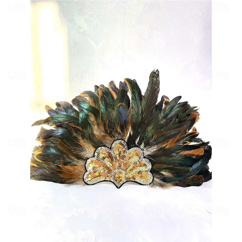 Carnaval 2026 Rio Carnaval Samba Accessoires Bruin Oranje Veer Hoofdband voor Dames - Gouden Pailletten Showgirl Hoofddeksel - Mardi Gras Accessoire Brazilië Festival Prestatie Kostuum 2026 - $16.99 –P10
