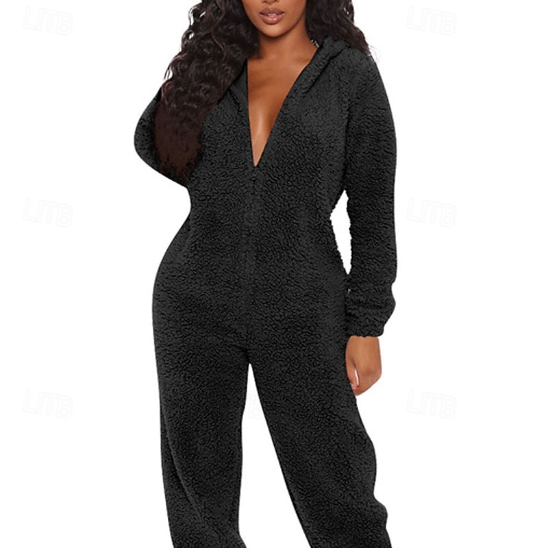 Women's Loungewear Onesie Warm Fashion Sexy Pure Color Zipper Hoodie Pant Vacation Home Street Sleeveless Crew Neck Blue Black White Red Brown Fall Winter Regular Fit 2026 - $37.99 –P1