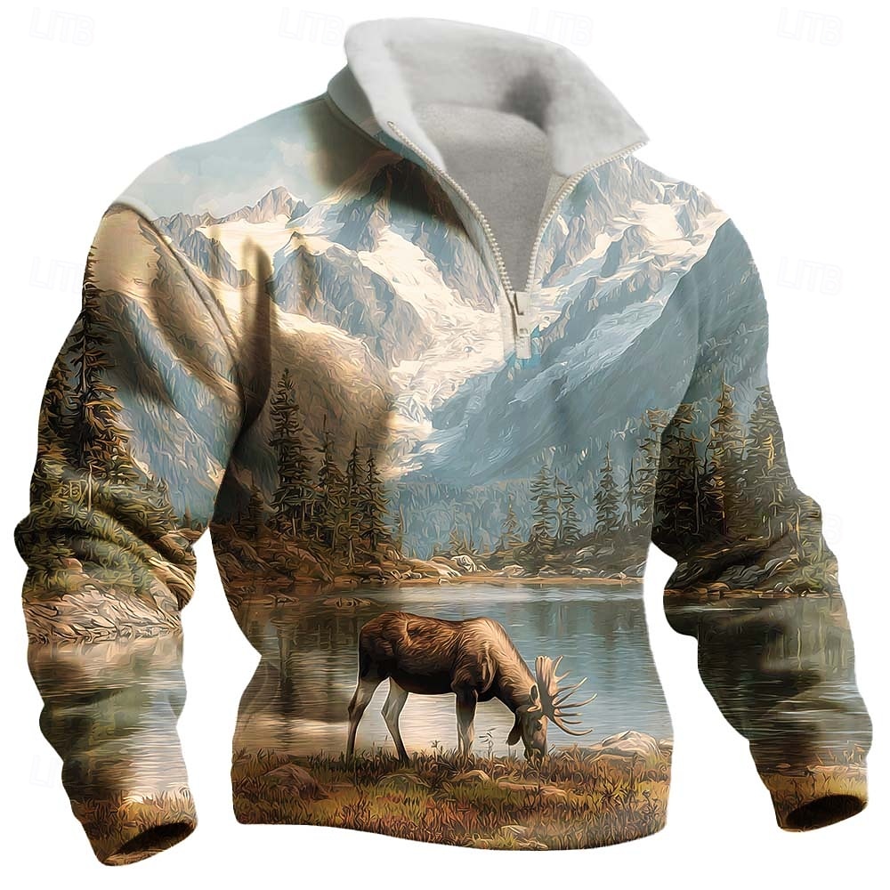 Per uomo Animale Orso Pile Felpa Moda Casual 3D Collo alla coreana Zip a un quarto All'aperto Vacanza Regalo Abbigliamento casual alla moda Blu Grigio Grigio 2 Mezza cerniera Autunno Inverno del 2026 a $41.99 –P2