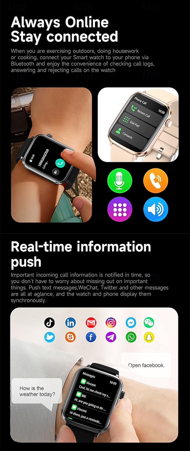 iMosi V82 Chytré hodinky 1.85 inch Inteligentní hodinky Bluetooth Krokoměr Záznamník hovorů Sledování aktivity Kompatibilní s Android iOS Unisex Hands free hovory Záznamník zpráv Krokovač IP68 37mm 2026 - $61.99 –P8