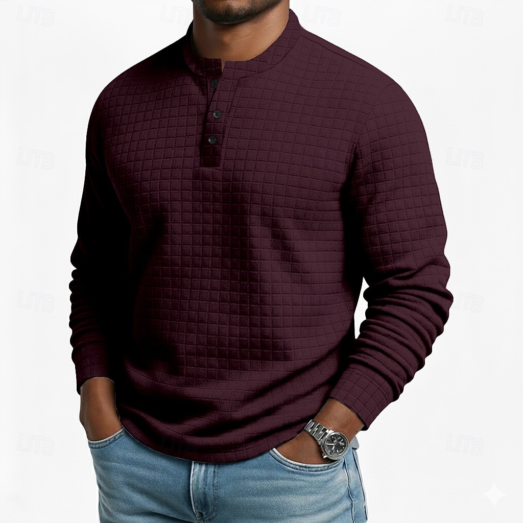 Herr Waffle Henley Shirt T-shirts Långärmad Ensfärgat Slät Mode Designer Ledigt Färgblock Knappar Henley Utomhus Ledigt Dagligen Sommar Vår Höst Mörkgrå Svart Vin Henley T-shirt 2025 - $19.99 –P8