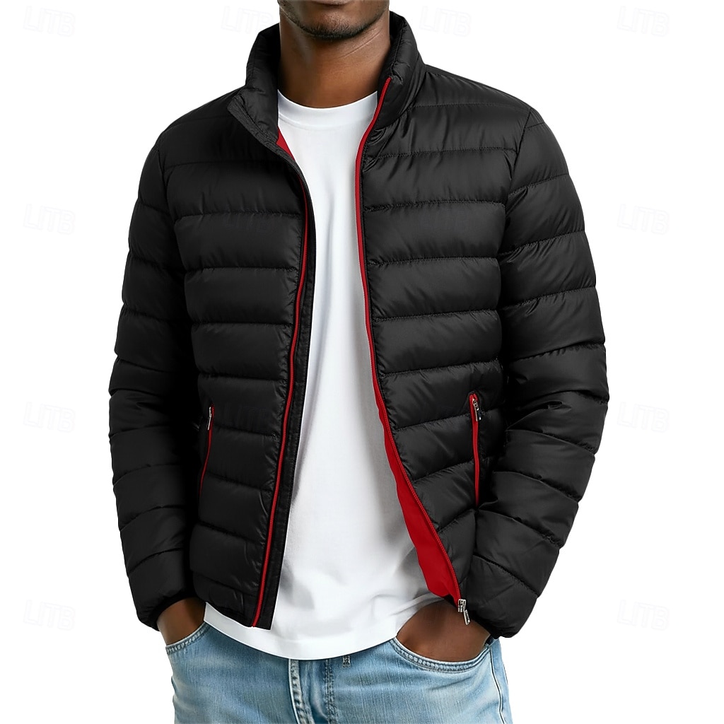 Men's Puffer Jacket Padded Pocket Full Zip Padded Christmas Outdoor Street Short Neutral Fashion Daily Winter Solid Color Wine Black Navy Blue Light Sky Blue Puffer Jacket 2026 - $30.99 –P6