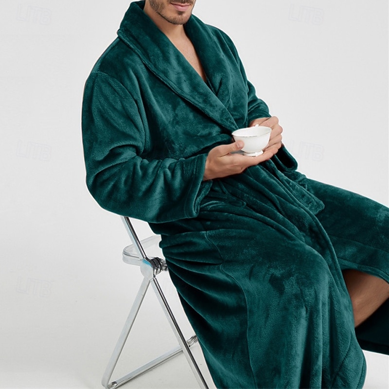 Муж. Домашняя одежда Ночная рубашка Ночная сорочка Банное платье Полотняное плетение Стиль Удобная обувь Дом Повседневные Хлопок Сохраняет тепло Дышащий V-образный вырез Длинный рукав Осень Зима 2026 - $35.99 –P9