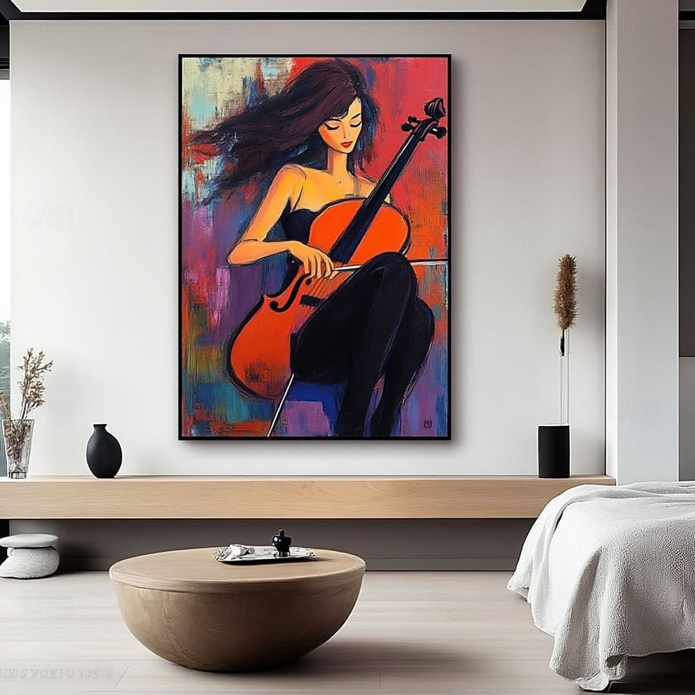 Handmade paino oil painting handmade Woman Playing Cello Canvas ...