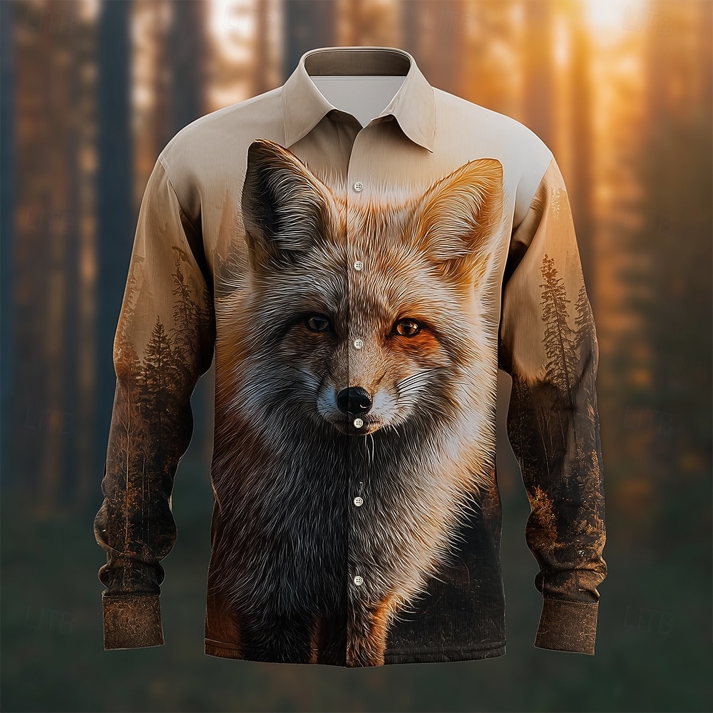 Per uomo Animale Volpe foresta Camicia Camicia con Bottoni Manica Lunga Vintage Retrò Casuale All'aperto Caccia Primavera Autunno Collo ripiegato Stampa 3D camicie con colletto Cachi chiaro Marrone del 2026 a $27.99 –P1