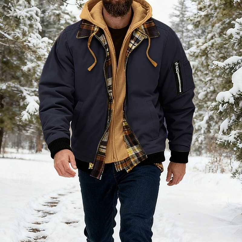 Men's Winter Jacket Casual Jacket Hoodied Jacket Outdoor Casual Pocket Quilted Winter Fall & Winter Color Block Streetwear Daily Hooded Regular Black Burgundy Navy Blue Khaki Army Green Jacket 2026 - $53.99 –P16