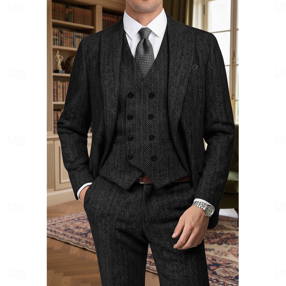 Ανδρικά Επιχείρηση Causal Κοστούμια tweed Πέτο με Μύτες Μαύρο Καφέ Καθημερινά Δουλειά Ψαροκόκκαλο Κατά παραγγελία εφαρμογή Σετ 3 τεμαχίων Μονόπετο Δύο Κουμπιών 2025 - $159.99 –P2