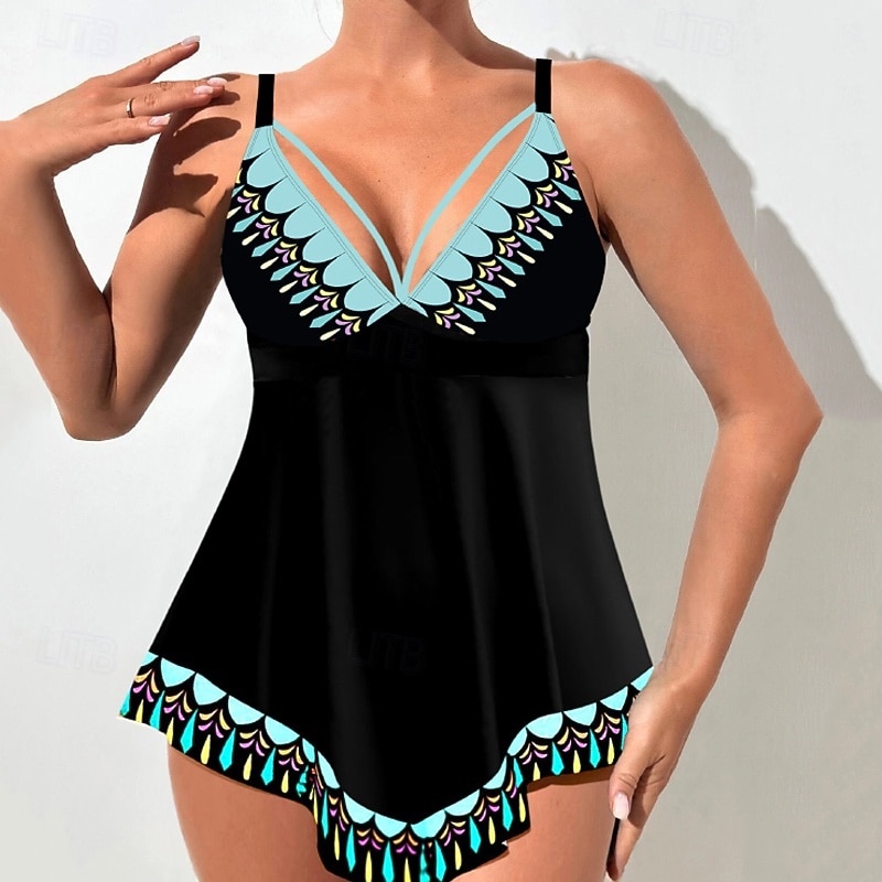 Mulheres Roupa de Banho 2 partes Slip roupa de banho Frente Única Férias Roupa de Praia Floral Decote V Sem Manga Fatos de banho de 2026 por $28.99 –P14