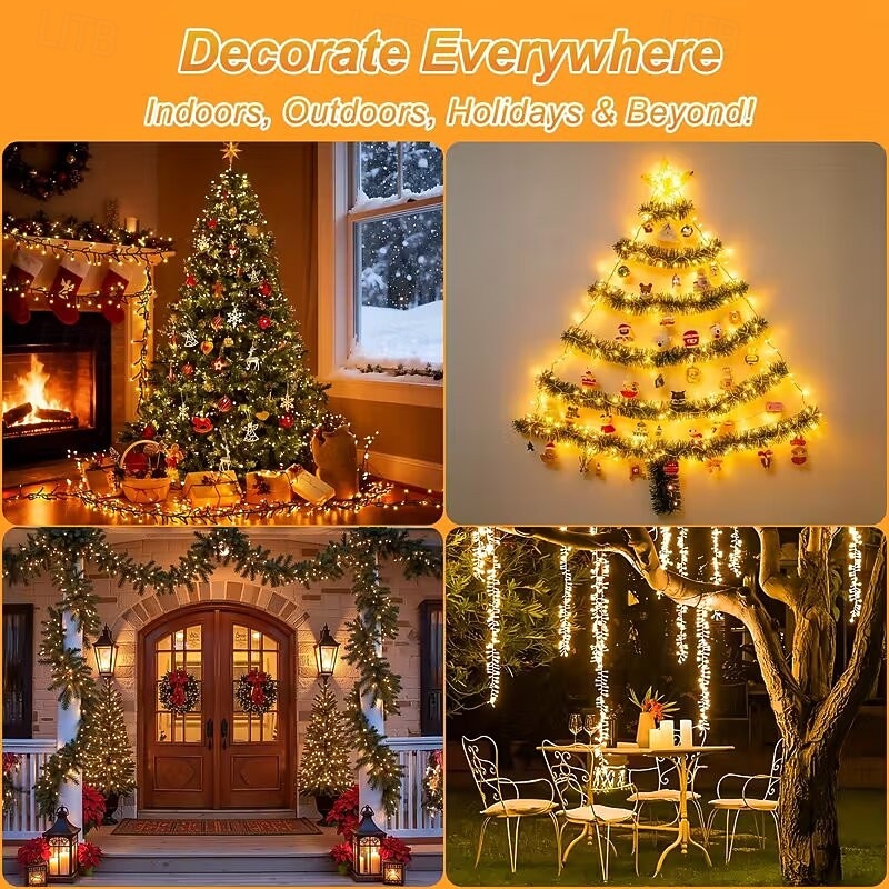 Светодиодная гирлянда для рождественской елки, 10 м, 500 светодиодов, гирлянда с теплым белым светом, 8 режимов мерцания, декоративная гирлянда для домашнего рождественского праздничного освещения, 2025 - $52.99 –P11