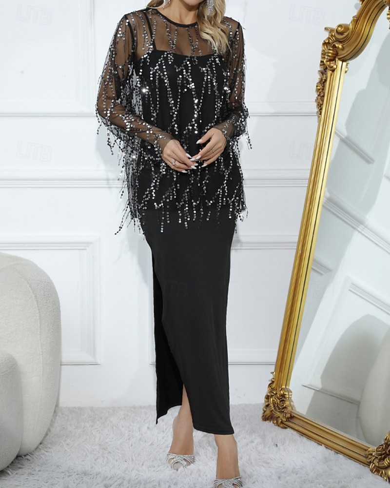 Naisten Hame setit Bolero toppi Pitkähihainen Pyöreä kaula-aukko Yhtenäinen väri Paljetti Tupsu Tyylikäs Aktiivinen Juhla Cocktailjuhla Juhla / cocktail Musta Kevät Normaali 2026 - $41.99 –P4