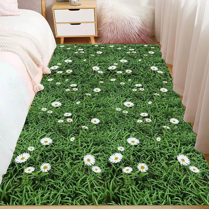 Area Rug 2d Area Mat 2D Flat Print Non Slip Quick Dry Rug with 3D Visual Floral ...
