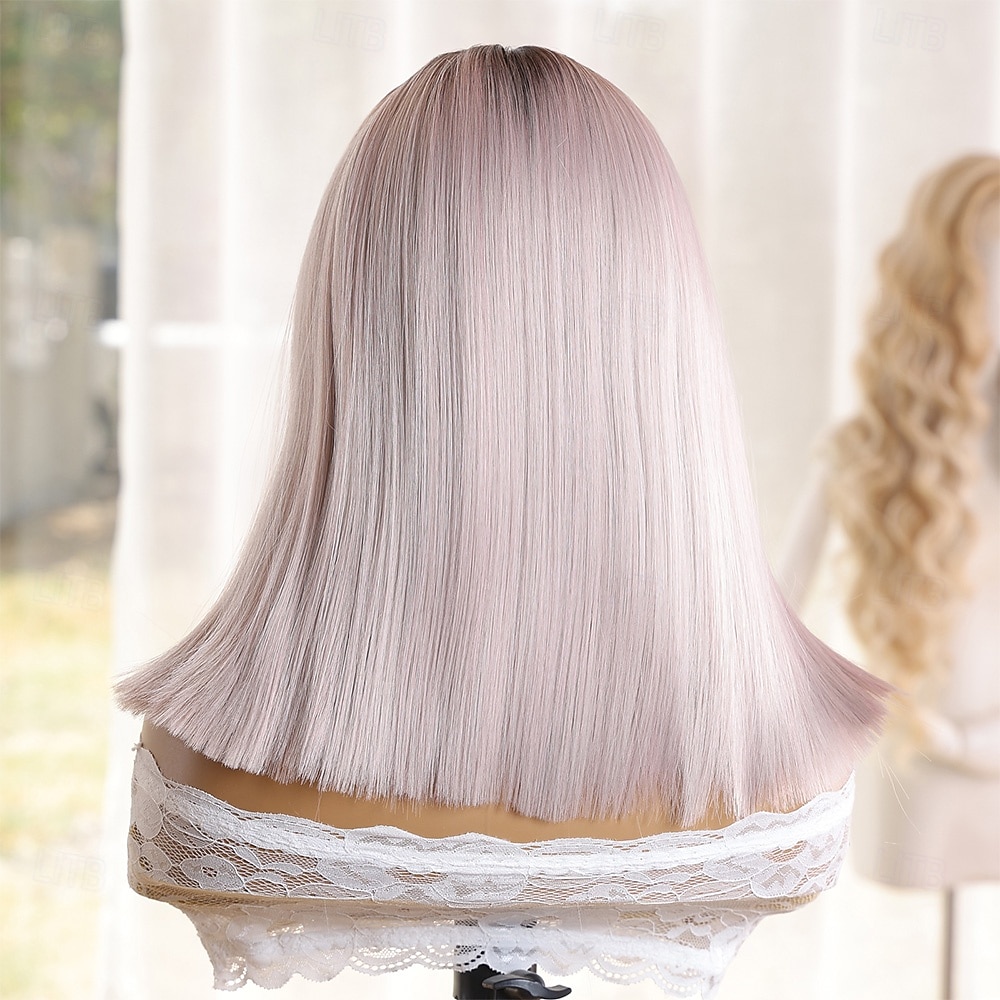 Synthetic Lace Wig Straight Style 12 inch Mixed Color Middle Part 13x4x1 T Part Lace Front Wig Women's Wig Light Pink 2026 - $55.99 –P6