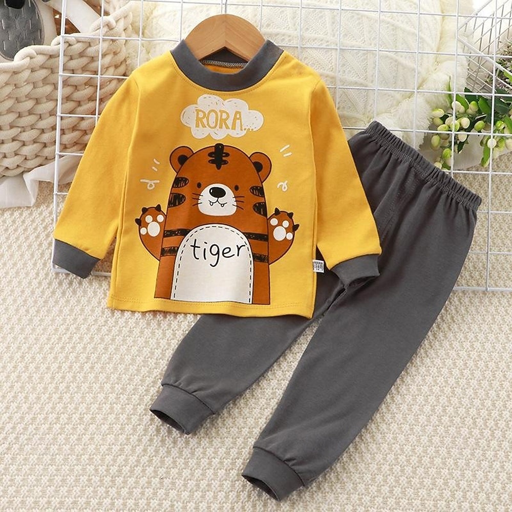 Småbarn Pojkar 2 delar Pyjamasset Långärmad Z17 Z29 Z13 Ensfärgat Djur Vår Höst Förtjusande Hem 7-13 år 2026 - $11.99 –P1