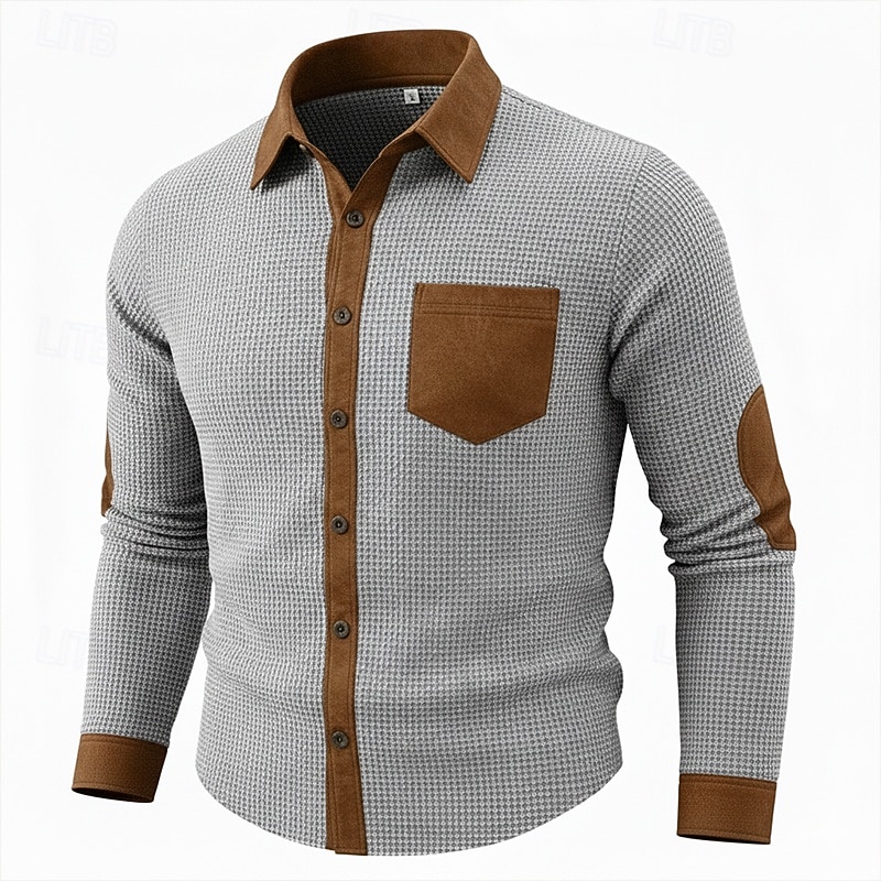 Voor heren Overhemd Wafel Shirt Normaal shirt Vintage overhemd Overhemd met knopen Zwart Marineblauw Groen Grijs Lange mouw Met Textuur Revers Casual Dagelijks Kleurenblok Kleding Modieus Modern 2026 - $29.99 –P2
