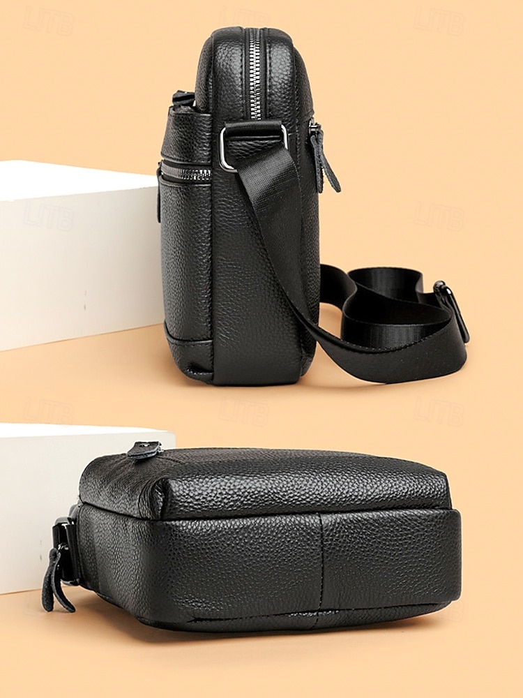 borsa a tracolla da uomo in vera pelle – borsa a tracolla nera e marrone con più tasche con cerniera, elegante e resistente per il lavoro e le uscite informali del 2026 a $18.99 –P6