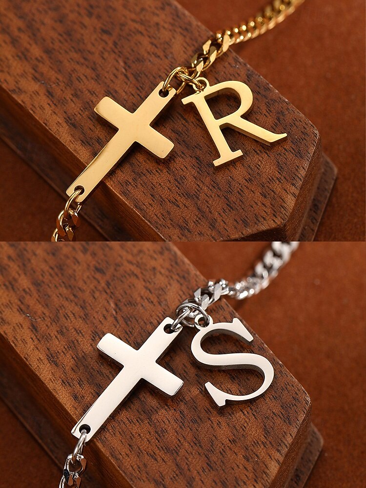 Tobillera personalizada para mujer en acero inoxidable con dijes de letras del alfabeto, diseño de cruz y letras, ideal como regalo de Navidad. Disponible en 26 letras. 2026 - $7.99 –P6