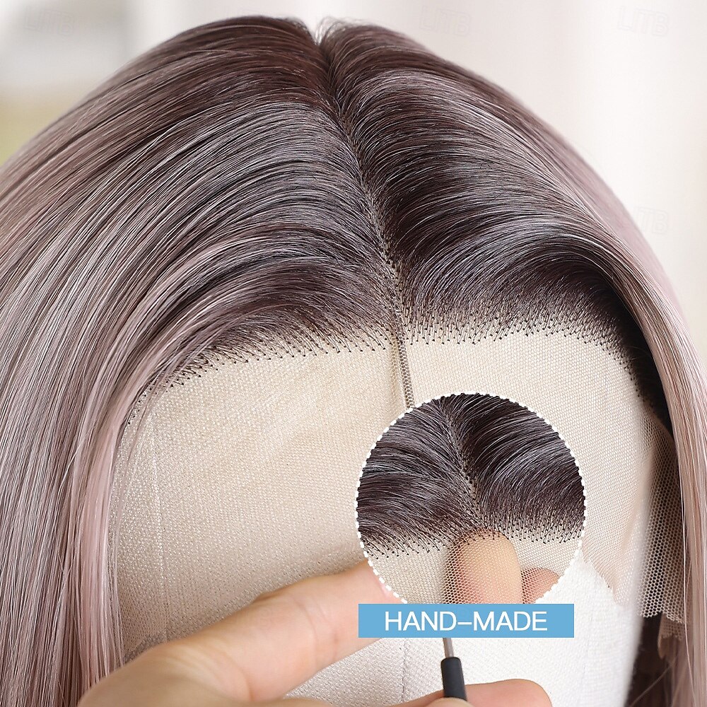 Synthetic Lace Wig Straight Style 12 inch Mixed Color Middle Part 13x4x1 T Part Lace Front Wig Women's Wig Light Pink 2026 - $55.99 –P2